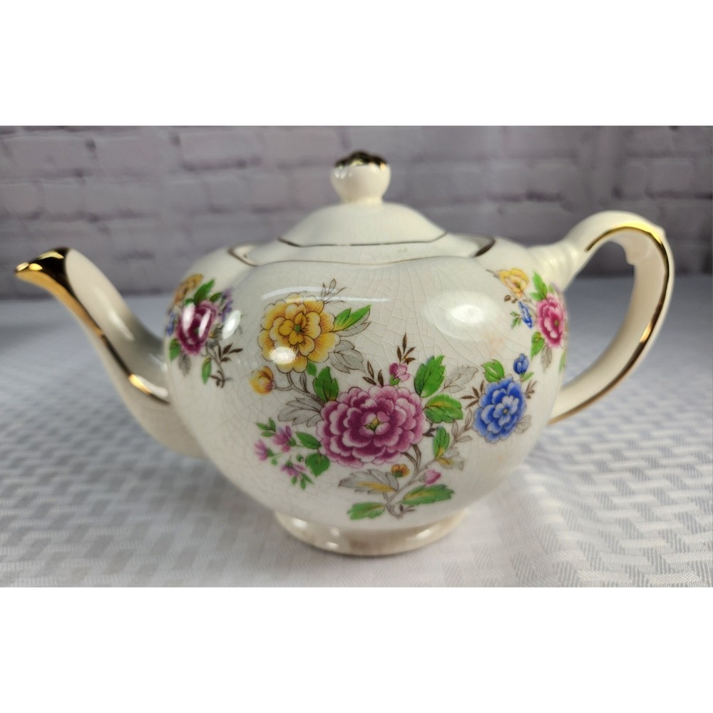 Vintage Arthur Wood? Sadler? Floral Rose Design Teapot with Gold Trim